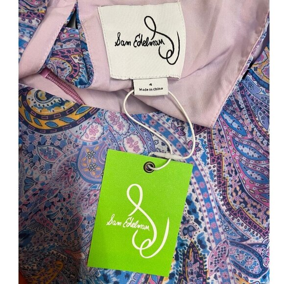 NWT Sam Edelman Summer Paisley Ruffled Midi | Blue Multi Asymmetrical Hem | Sz 4 - Picture 3 of 15